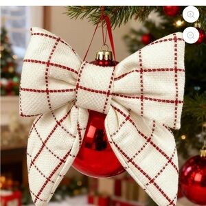 2 Red and White Plaid Decorative Christmas Bow, 15.5"